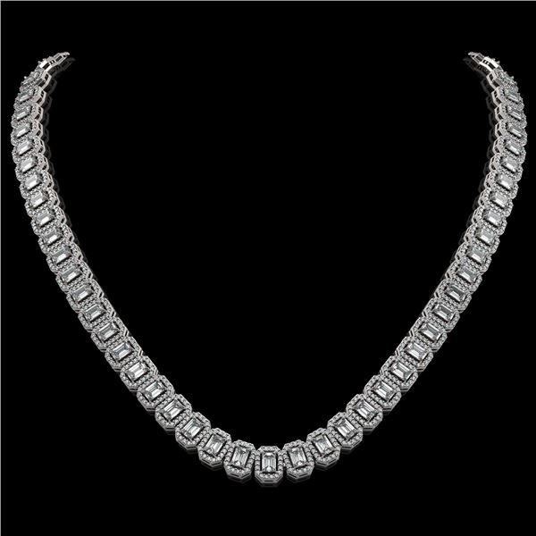 26.11 ctw Emerald Cut Diamond Micro Pave Necklace 18K White Gold - REF-3101A2N