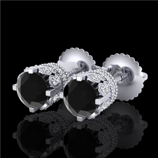 1.75 ctw Fancy Black Diamond Art Deco Stud Earrings 18k White Gold - REF-109H3R