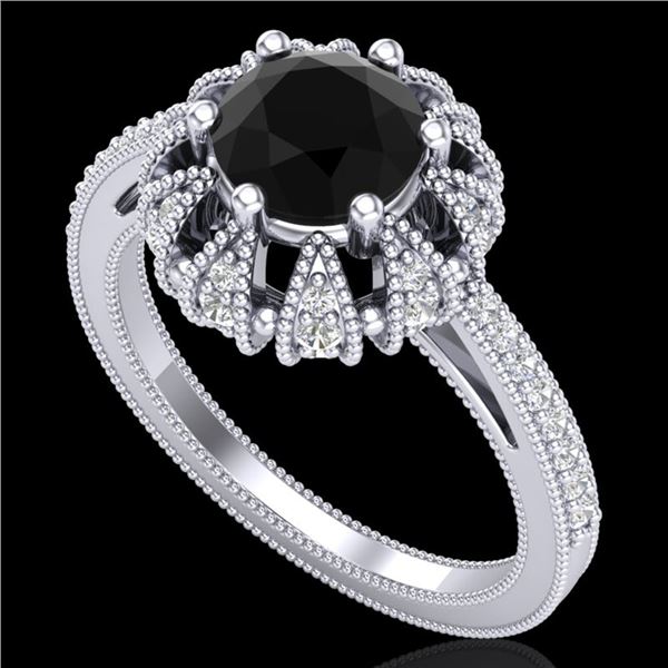 1.65 ctw Fancy Black Diamond Art Deco Micro Pave Ring 18k White Gold - REF-132M8G