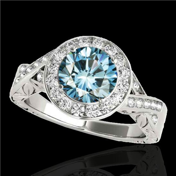 1.75 ctw SI Certified Fancy Blue Diamond Halo Ring 10k White Gold - REF-218F2M