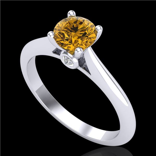 0.83 ctw Intense Fancy Yellow Diamond Art Deco Ring 18k White Gold - REF-107H8R