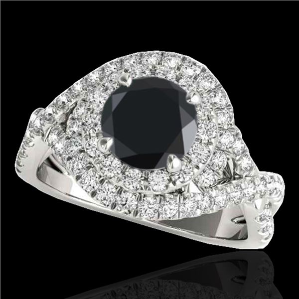 1.75 ctw Certified VS Black Diamond Solitaire Halo Ring 10k White Gold - REF-75X2A