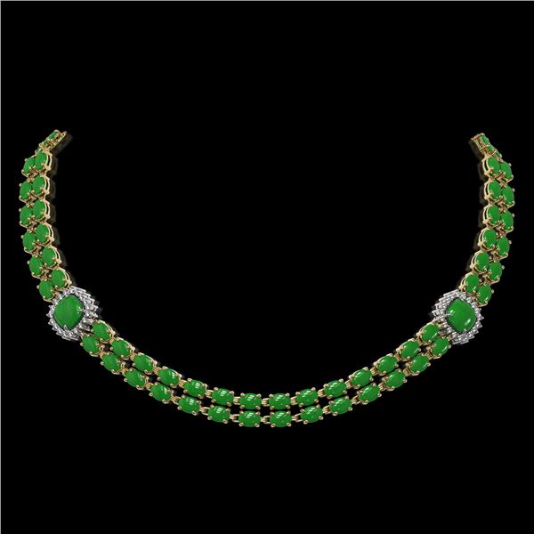 29.39 ctw Jade & Diamond Necklace 14K Yellow Gold - REF-527H3R