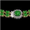 Image 3 : 29.39 ctw Jade & Diamond Necklace 14K Yellow Gold - REF-527H3R