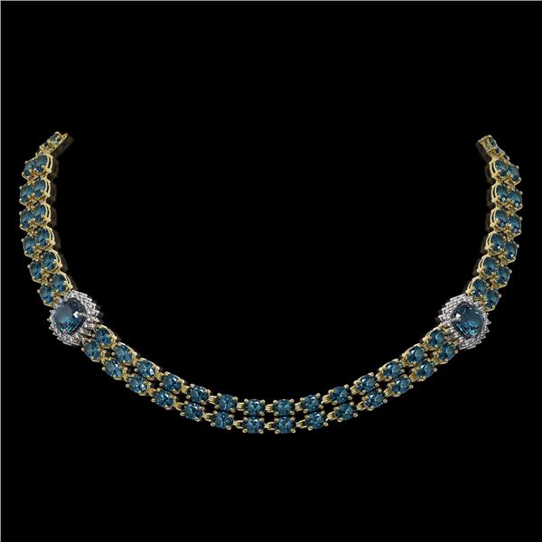39.55 ctw London Topaz & Diamond Necklace 14K Yellow Gold - REF-527K3Y