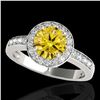 Image 1 : 2 ctw Certified SI/I Fancy Intense Yellow Diamond Halo Ring 10k White Gold - REF-327K3Y