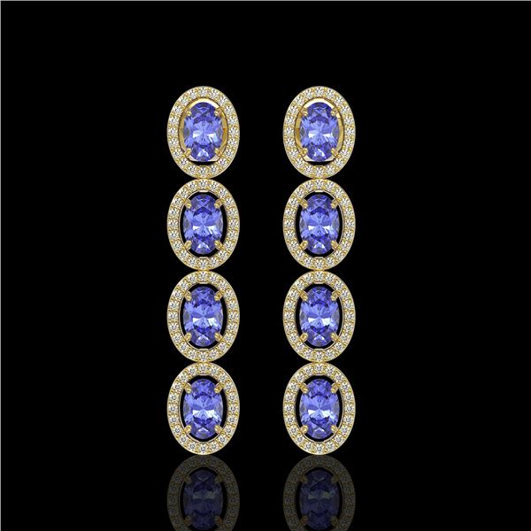 6.09 ctw Tanzanite & Diamond Micro Pave Halo Earrings 10k Yellow Gold - REF-143Y6X