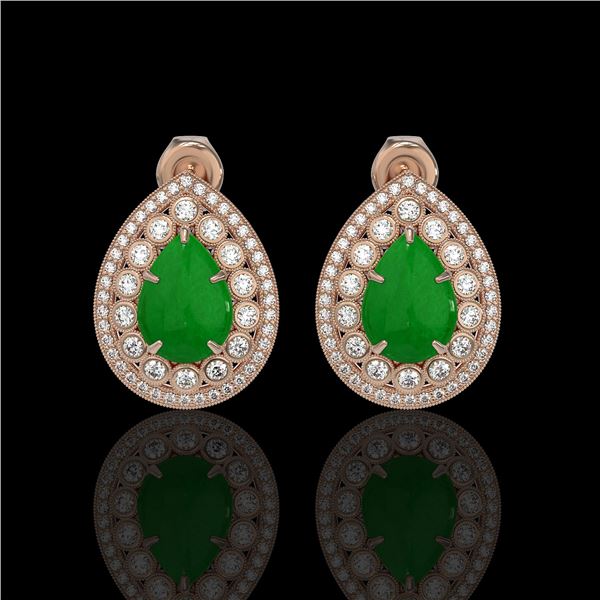 7.74 ctw Jade & Diamond Victorian Earrings 14K Rose Gold - REF-218F2M
