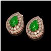 Image 2 : 7.74 ctw Jade & Diamond Victorian Earrings 14K Rose Gold - REF-218F2M