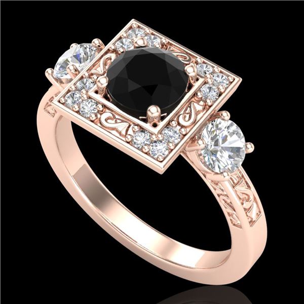 1.55 ctw Fancy Black Diamond Art Deco 3 Stone Ring 18k Rose Gold - REF-149M3G