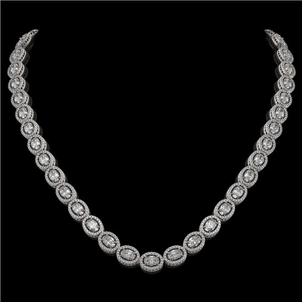 30.41 ctw Oval Cut Diamond Micro Pave Necklace 18K White Gold - REF-4148M9G