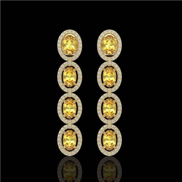 5.4 ctw Fancy Citrine & Diamond Micro Pave Halo Earrings 10k Yellow Gold - REF-143F6M