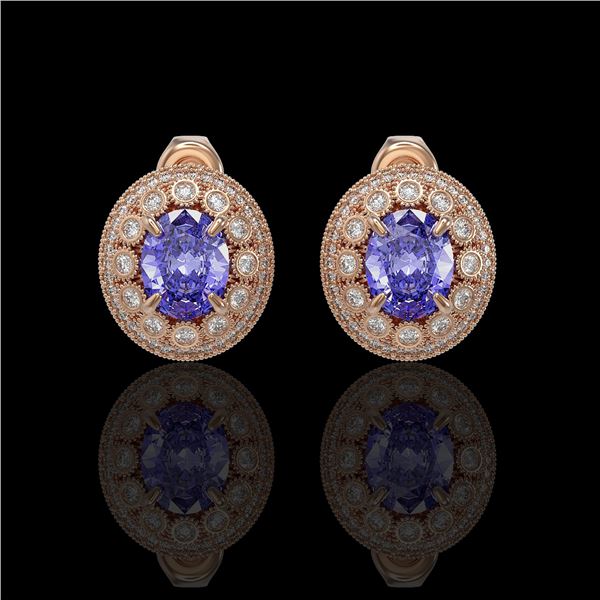 9.06 ctw Tanzanite & Diamond Victorian Earrings 14K Rose Gold - REF-286H8R