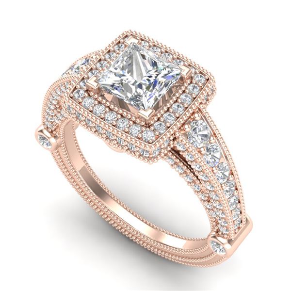 2.53 ctw Princess VS/SI Diamond Solitaire Art Deco Ring 18k Rose Gold - REF-509R3K