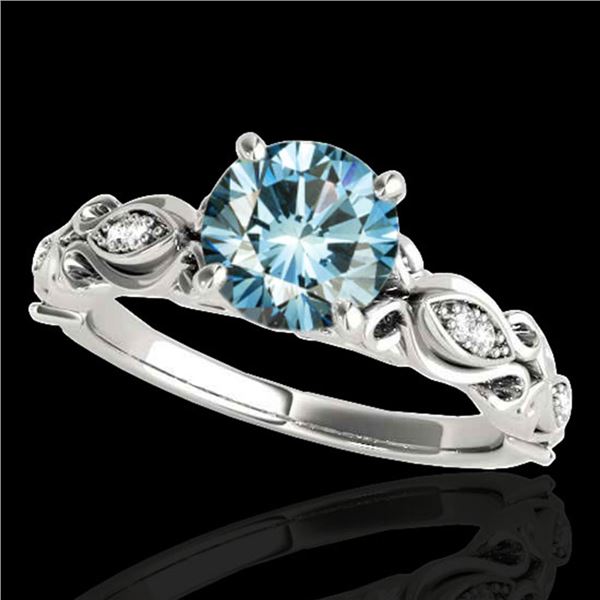 1.1 ctw SI Certified Fancy Blue Diamond Antique Ring 10k White Gold - REF-117M3G