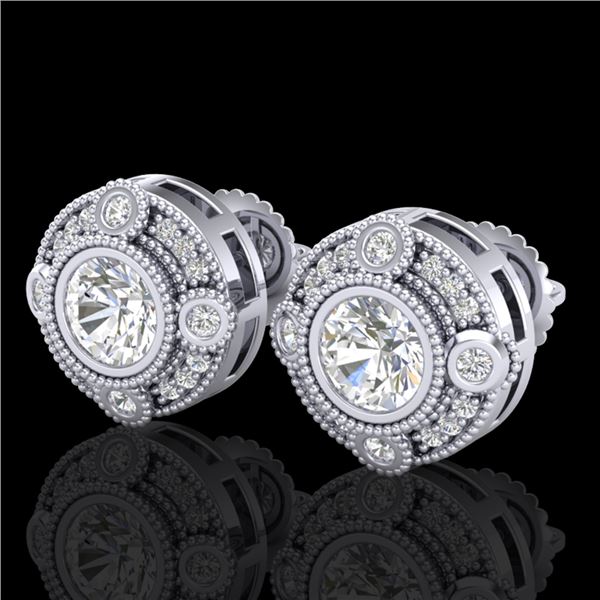 1.5 ctw VS/SI Diamond Solitaire Art Deco Stud Earrings 18k White Gold - REF-263G6W