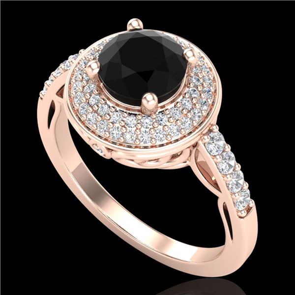 1.7 ctw Fancy Black Diamond Engagment Art Deco Ring 18k Rose Gold - REF-143N6F