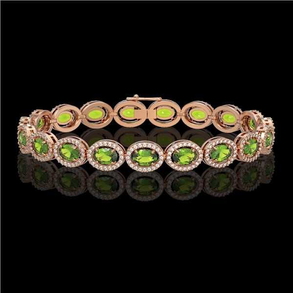 13.87 ctw Peridot & Diamond Micro Pave Halo Bracelet 10k Rose Gold - REF-263W6H