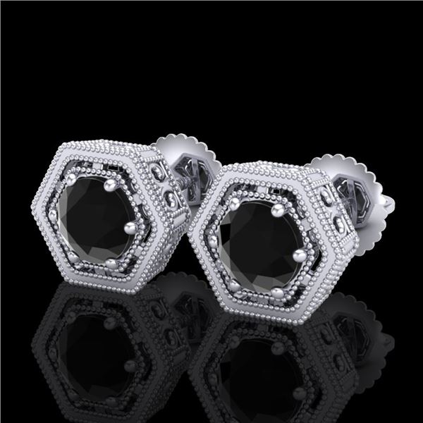 1.07 ctw Fancy Black Diamond Art Deco Stud Earrings 18k White Gold - REF-73W3H