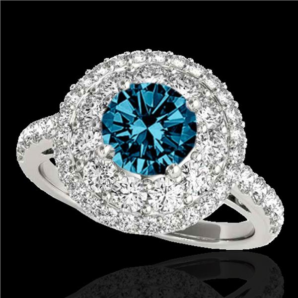 2.09 ctw SI Certified Fancy Blue Diamond Halo Ring 10k White Gold - REF-165W2H