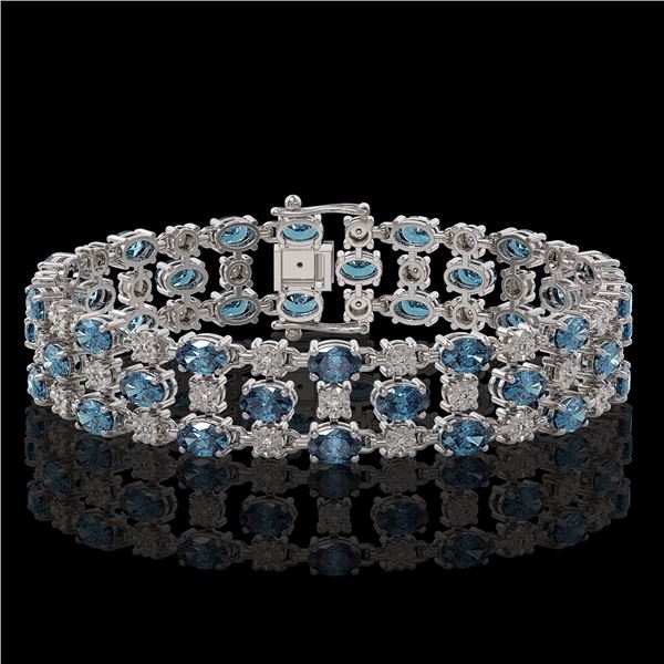 25.07 ctw London Topaz & Diamond Bracelet 10K White Gold - REF-227M3G