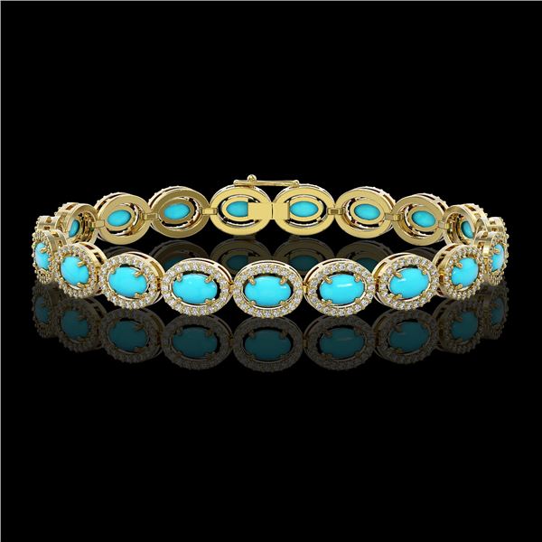 11.40 ctw Turquoise & Diamond Micro Pave Halo Bracelet 10k Yellow Gold - REF-227H8R