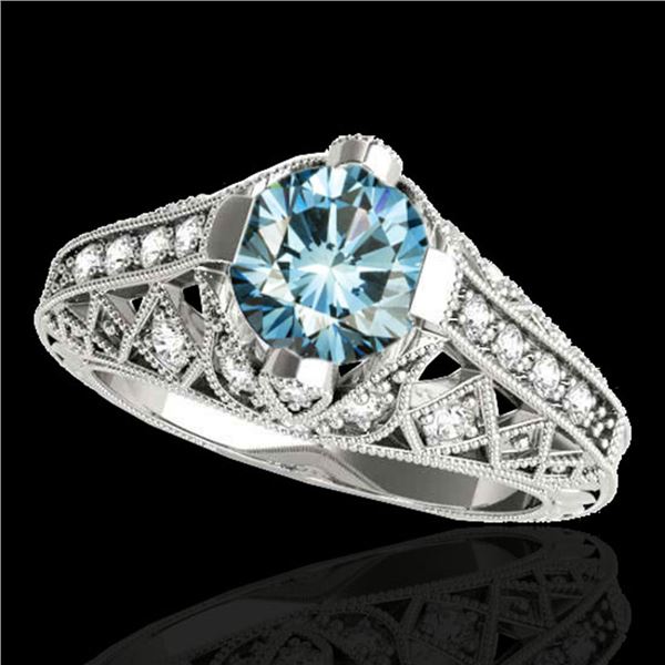 1.25 ctw SI Certified Blue Diamond Solitaire Antique Ring 10k White Gold - REF-125F5M