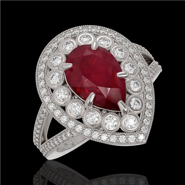 5.12 ctw Certified Ruby & Diamond Victorian Ring 14K White Gold - REF-161X8A