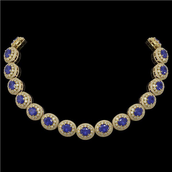 111.75 ctw Sapphire & Diamond Victorian Necklace 14K Yellow Gold - REF-2935M8G