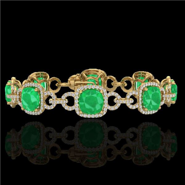 25 ctw Emerald & Micro VS/SI Diamond Certified Bracelet 14k Yellow Gold - REF-457A3N