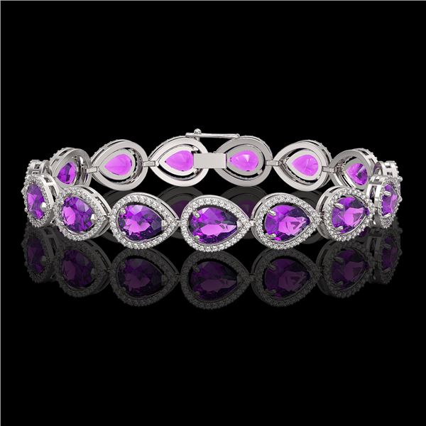 20.3 ctw Amethyst & Diamond Micro Pave Halo Bracelet 10k White Gold - REF-282A9N