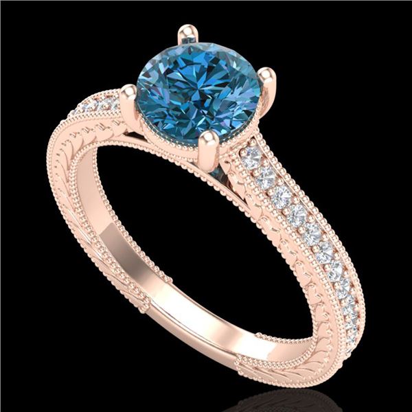 1.45 ctw Fancy Intense Blue Diamond Art Deco Ring 18k Rose Gold - REF-178N2F