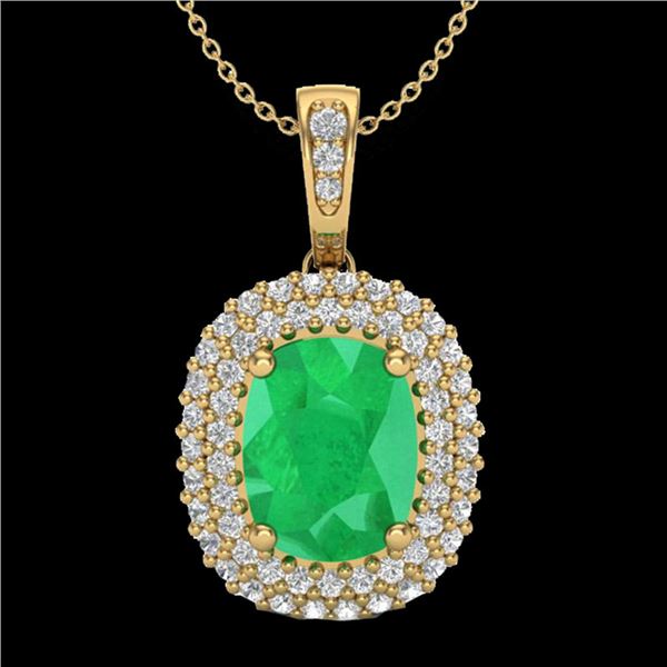 3.15 ctw Emerald & Micro Pave VS/SI Diamond Necklace 18k Yellow Gold - REF-90W9H