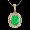 Image 1 : 3.15 ctw Emerald & Micro Pave VS/SI Diamond Necklace 18k Yellow Gold - REF-90W9H