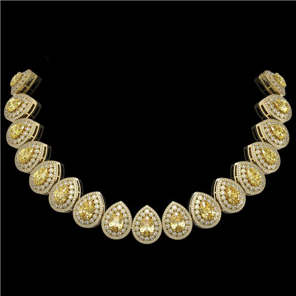 103.62 ctw Canary Citrine & Diamond Victorian Necklace 14K Yellow Gold - REF-3002M4G