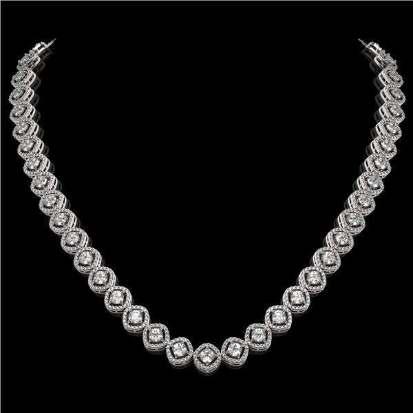 18.43 ctw Cushion Cut Diamond Micro Pave Necklace 18K White Gold - REF-1605K8Y