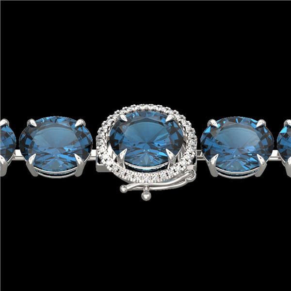 79 ctw London Blue Topaz & Micro Diamond Bracelet 14k White Gold - REF-272W2H