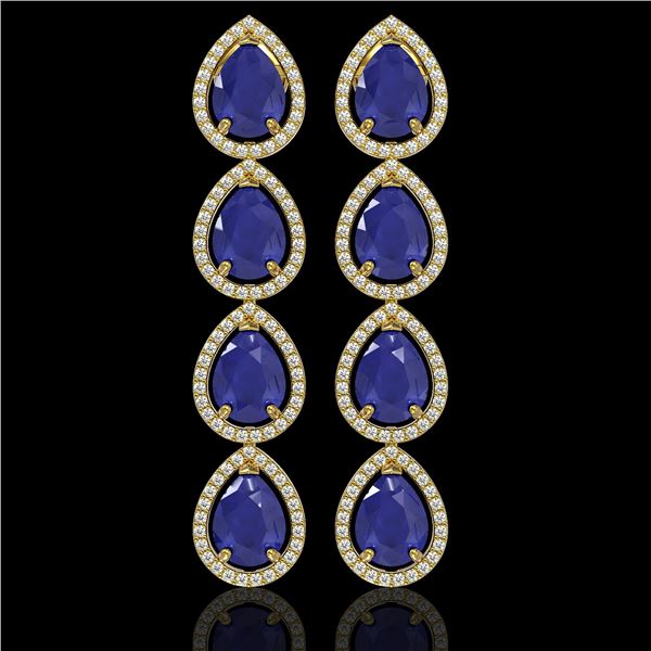 16.01 ctw Sapphire & Diamond Micro Pave Halo Earrings 10k Yellow Gold - REF-180N2F