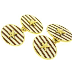 Estate Asprey 18k Solid Gold Collectible Red White Enamel Stripe Star Cufflinks