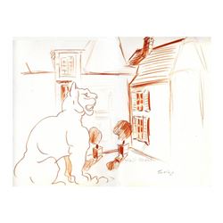 Wayne Ensrud "Lion Statue in the Courtyad of Chateau Haut-Brion" Pastel Original