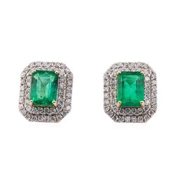3.14 ctw Emerald and Diamond Earrings - 14KT Yellow Gold