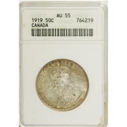 Canada: George V 50 Cents 1919, KM25, AU55 ANACS