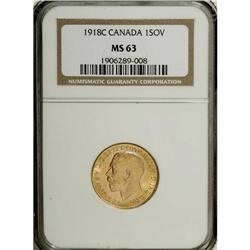 Canada: George V gold Sovereign 1918C, KM20, MS6