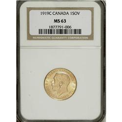 Canada: George V gold Sovereign 1919C, KM20, MS6