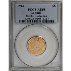 Canada: George V gold 5 Dollars 1913, KM26, AU55