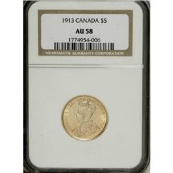 Canada: George V gold 5 Dollars 1913, KM26, AU58