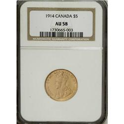 Canada: George V gold 5 Dollars 1914, KM26, AU58