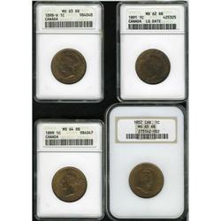 Canada: Quartet of Certified Large Cents, 1891 L
