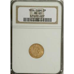 Cuba: Republic gold 2 Pesos 1916, KM17, MS63 NGC