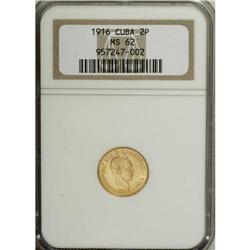 Cuba: Republic gold 2 Pesos 1916, KM17, MS62 NGC